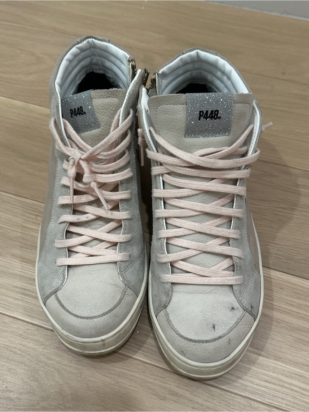 P448 High-Top Sneakers in Pale Pink & Light Gray
